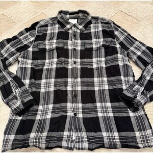 American Eagle Super Soft Flannel Shirt XL Gray Black Plaid Buffalo Check Casual